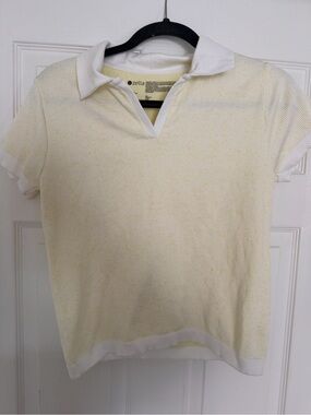 Zella White Polo Top with Pale Yellow Fleck